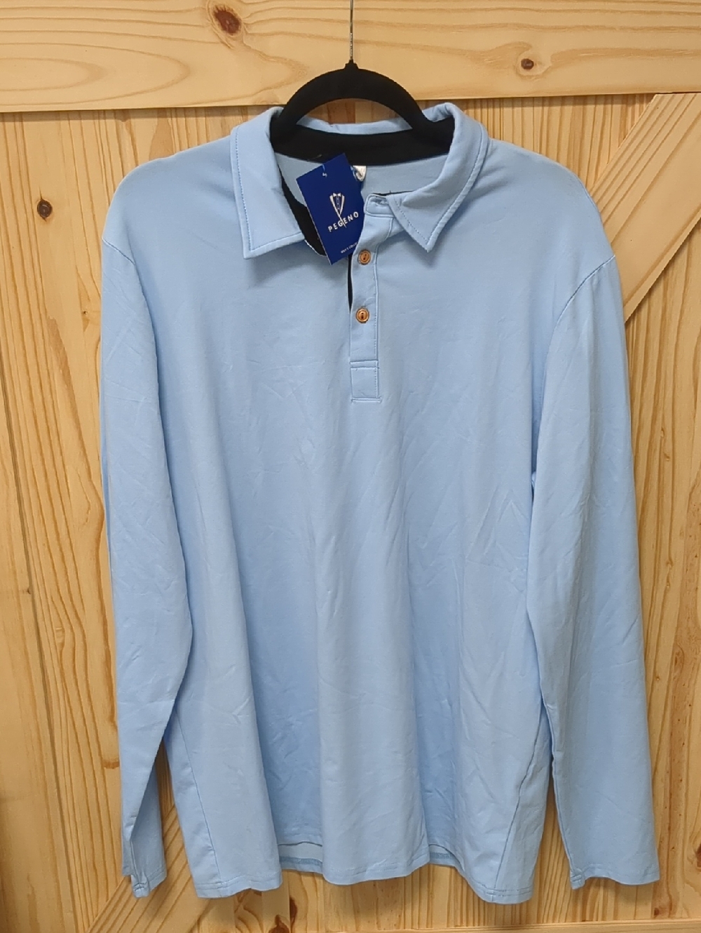 Men's Long-Sleeve Polo in Pale Blue